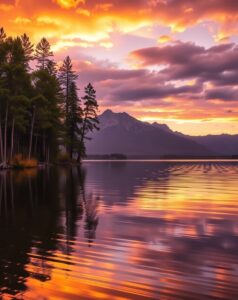 Tranquil Lake Reflecting Twilight Colors – free AI stock image