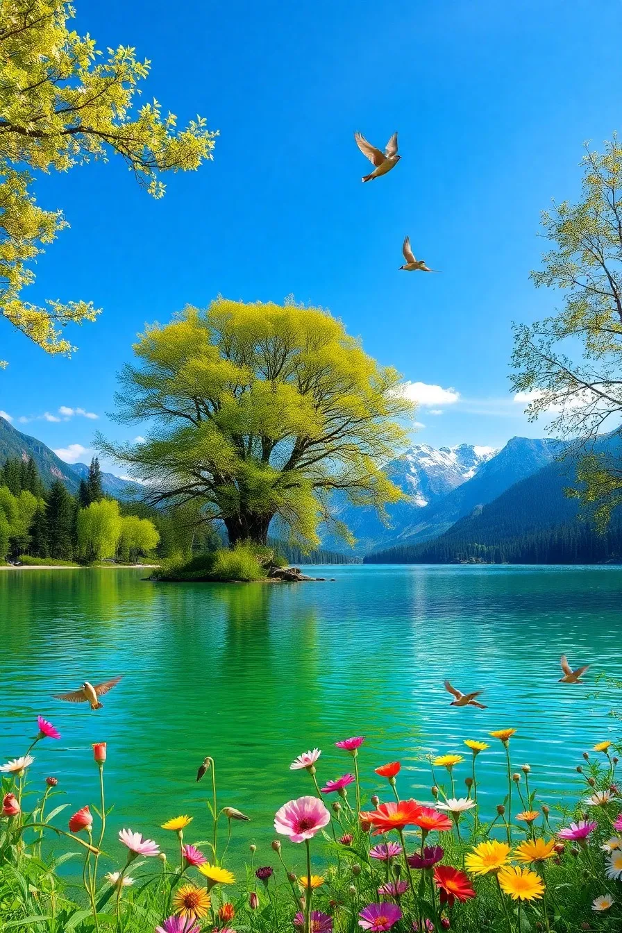 Tranquil Lake Surrounded by Lush Forests