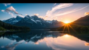 Tranquil Lake Surrounded by Majestic Mountains at Dusk image – free AI stock image