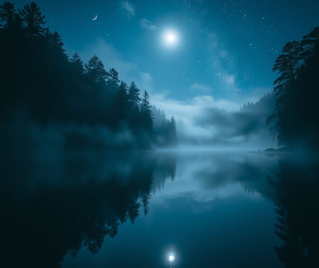 Tranquil Lake Under a Starry Sky – free AI stock image