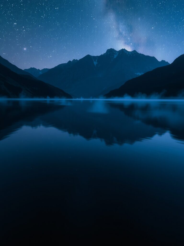 Tranquil Lake Under a Starry Sky – free AI stock image
