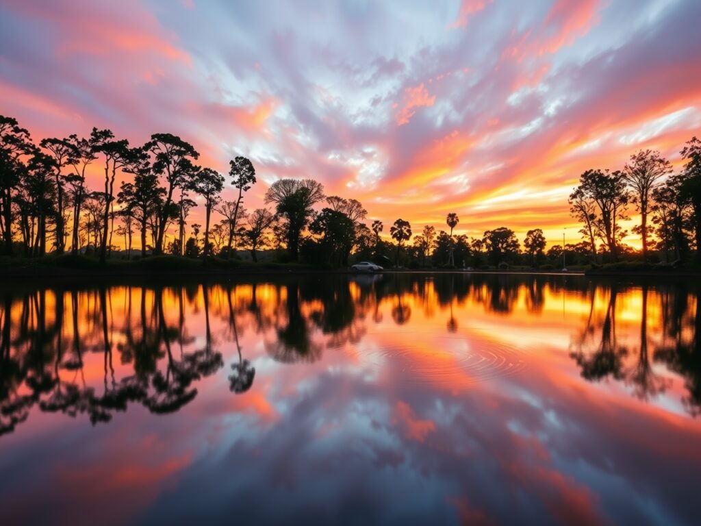 Tranquil Lake with Its Mirror-like Surface – free AI stock image