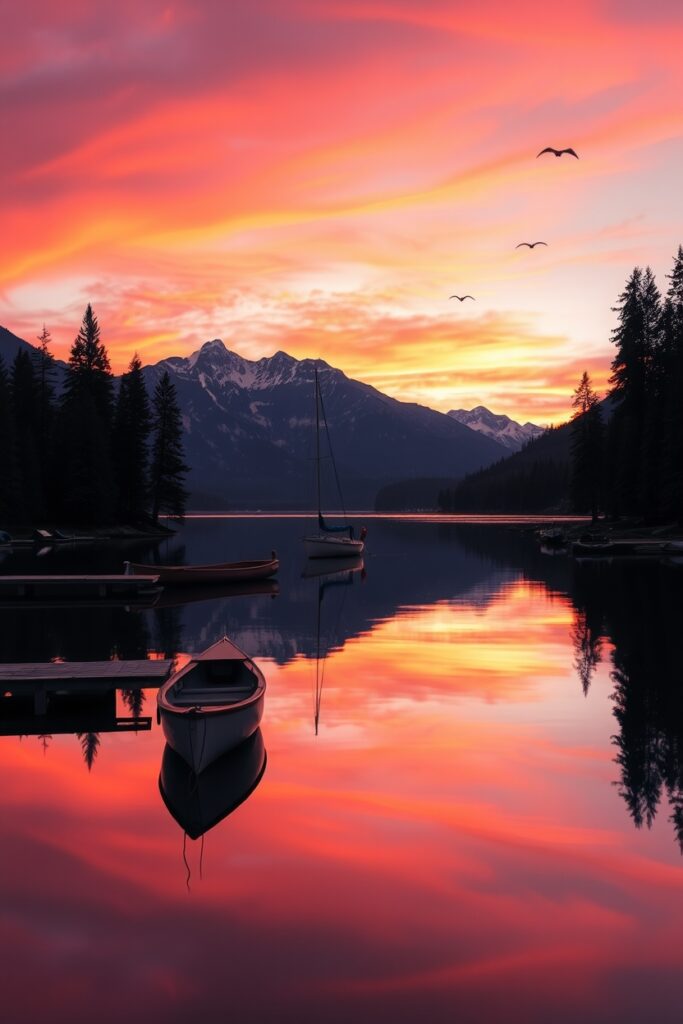 Tranquil Lake with Mirror-like Reflection – free AI stock image
