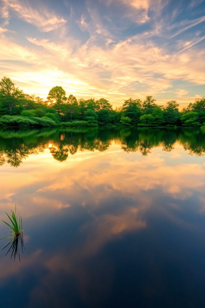Tranquil Lake with Mirror-Like Surface – free AI stock image