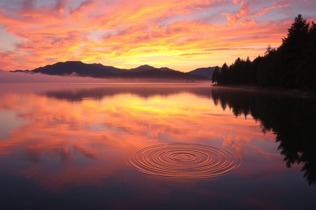 Tranquil Lake with Mirror-like Surface – free AI stock image