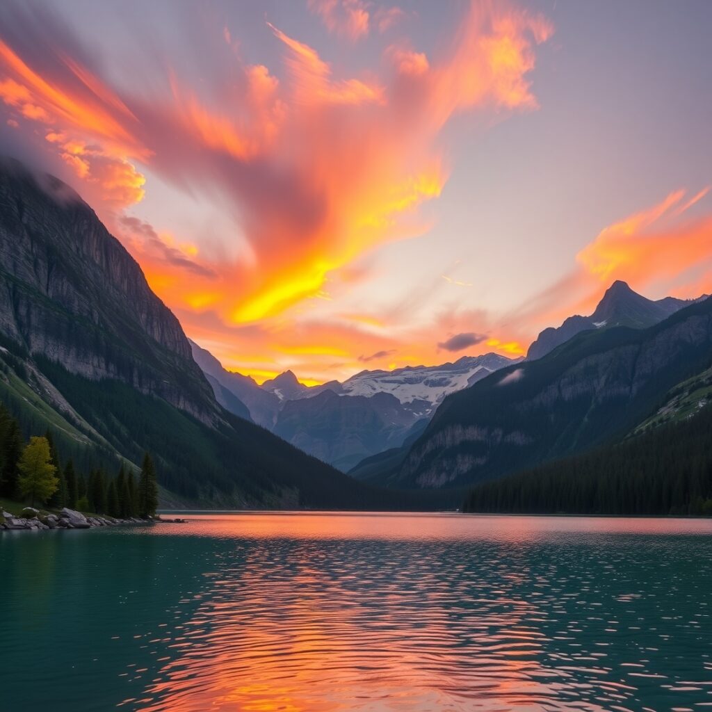 Tranquil Lake with Reflective Mountain View – free AI stock image