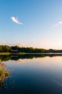 Tranquil Lake with Reflective Waters – free AI stock image