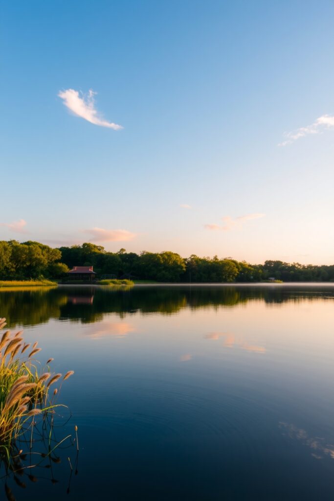 Tranquil Lake with Reflective Waters – free AI stock image