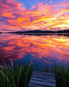Tranquil Lake with Surreal Reflections – free AI stock image