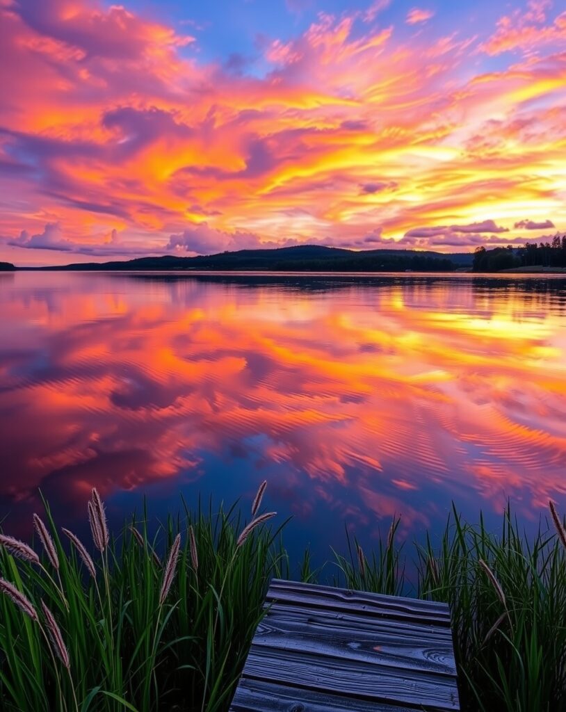 Tranquil Lake with Surreal Reflections – free AI stock image