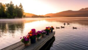 Tranquil Lakeside at Dawn – free AI stock image