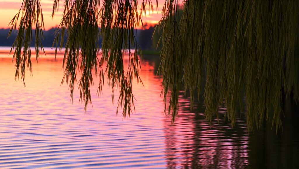Tranquil Lakeside at Dusk – free AI stock image