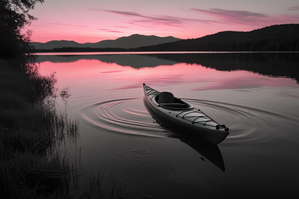 Tranquil Lakeside Kayaking at Dusk – free AI stock image