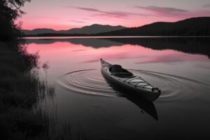 Tranquil Lakeside Kayaking at Dusk – free AI stock image