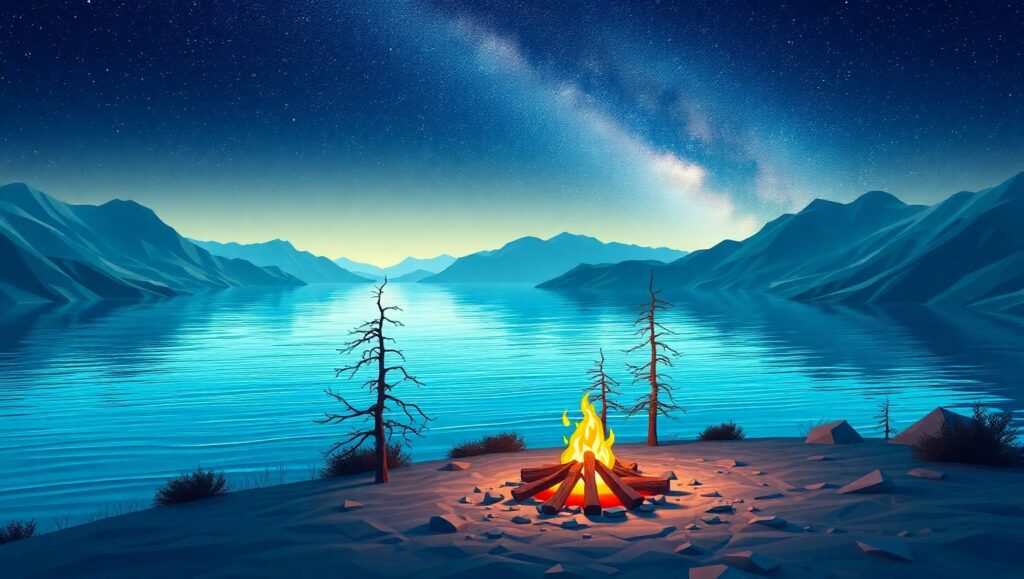 Tranquil Low-Poly Landscape Night – free AI stock image