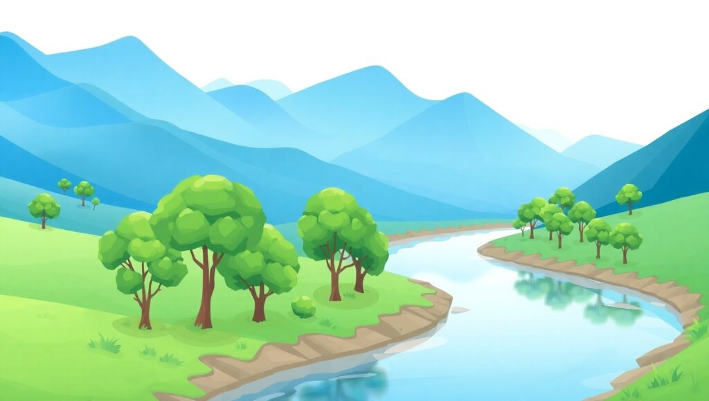 Tranquil Low-Poly Landscape Scene – free AI stock image