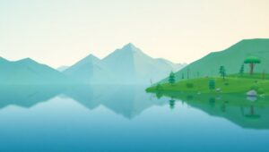 Tranquil Low-Poly Mountain Scene – free AI stock image