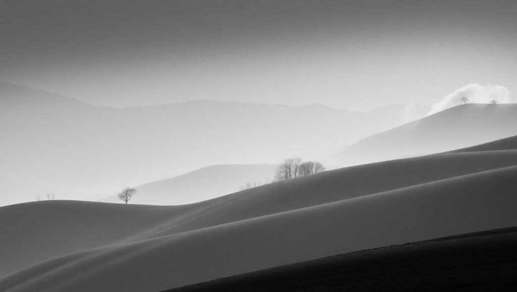 Tranquil Monochrome Landscape Scene – free AI stock image