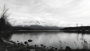 Tranquil Monochrome Mountain Reflection – free AI stock image