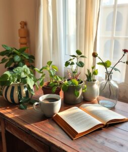 Tranquil Morning Coffee in a Cozy Corner – free AI stock image
