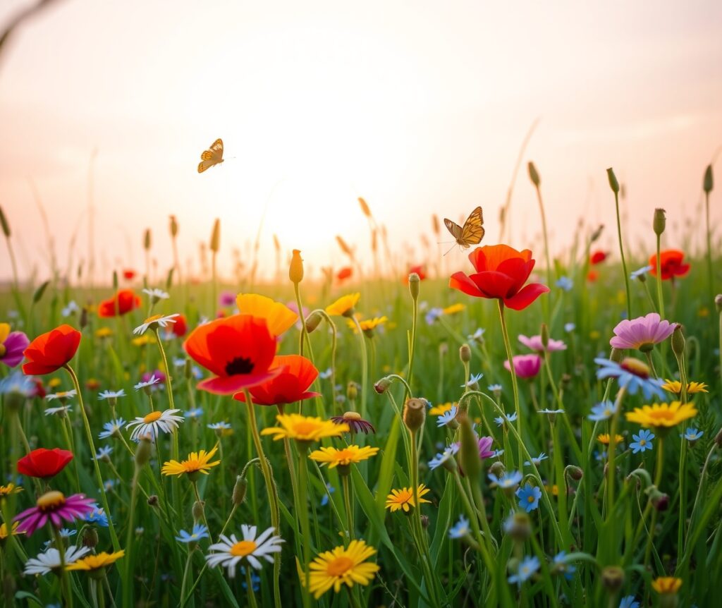 Tranquil Morning in a Blooming Meadow – free AI stock image