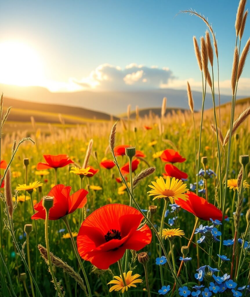Tranquil Morning in a Flowering Meadow – free AI stock image