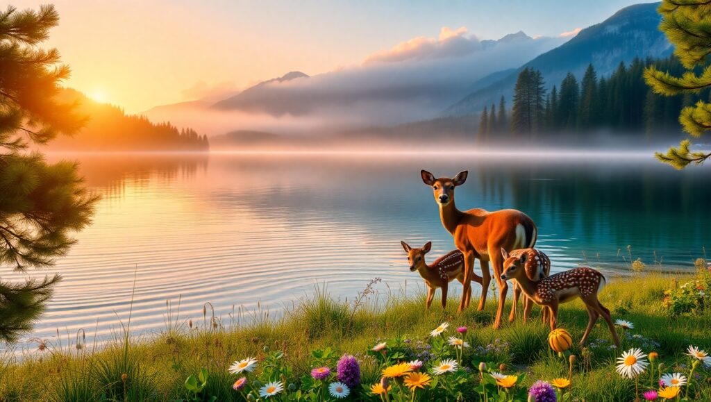 Tranquil Morning in the Mountains – free AI stock image