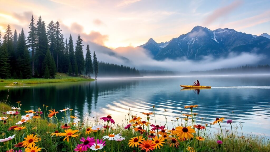 Tranquil Mountain Dawn – free AI stock image