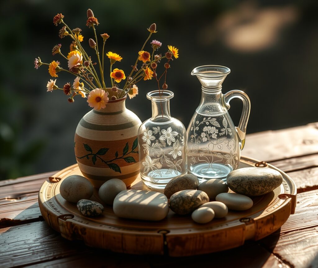 Tranquil Objects on a Wooden Table – free AI stock image