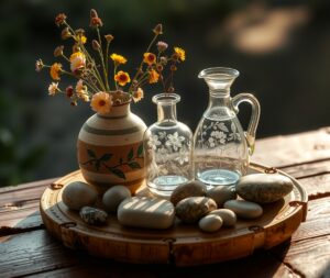 Tranquil Objects on a Wooden Table – free AI stock image