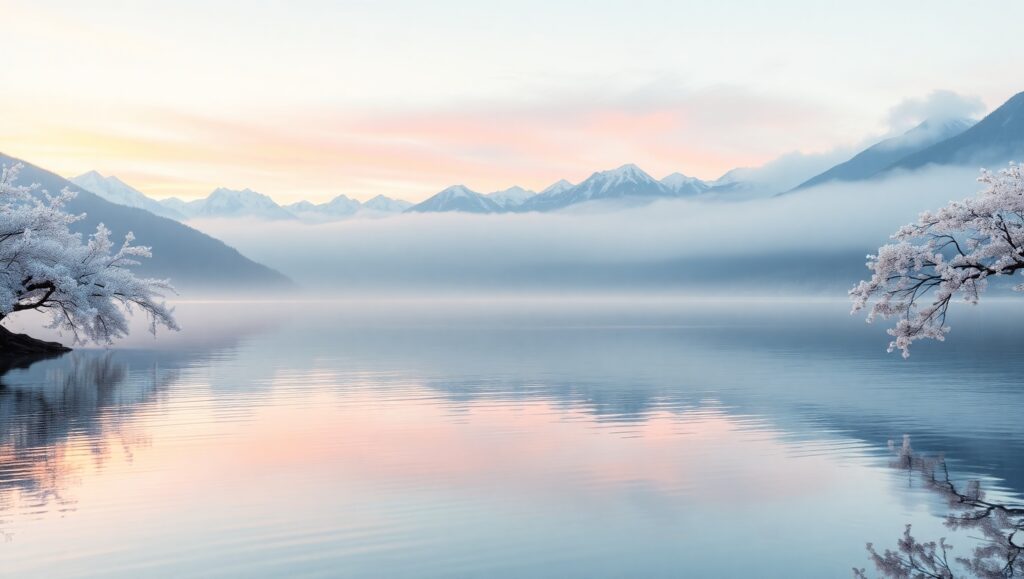 Tranquil Reflections at Sunset – free AI stock image
