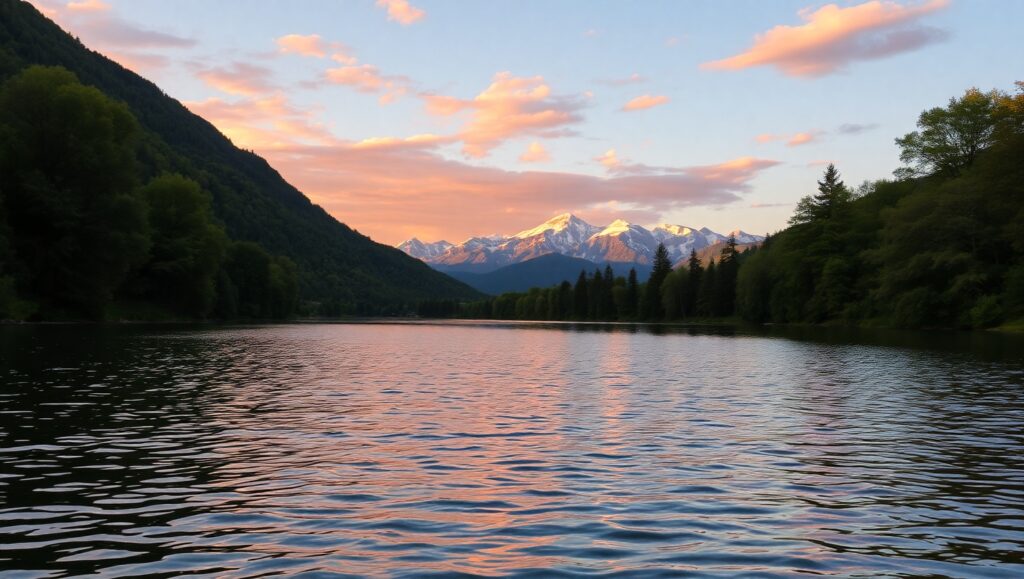 Tranquil Reflections at Sunset – free AI stock image