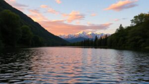 Tranquil Reflections at Sunset – free AI stock image