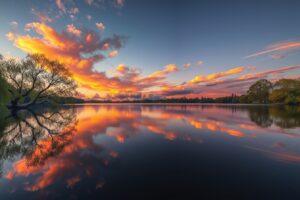 Tranquil Reflections on a Still Lake – free AI stock image