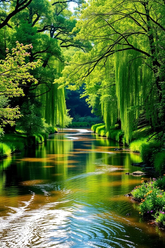 Tranquil River Flowing Through Lush Forest – free AI stock image