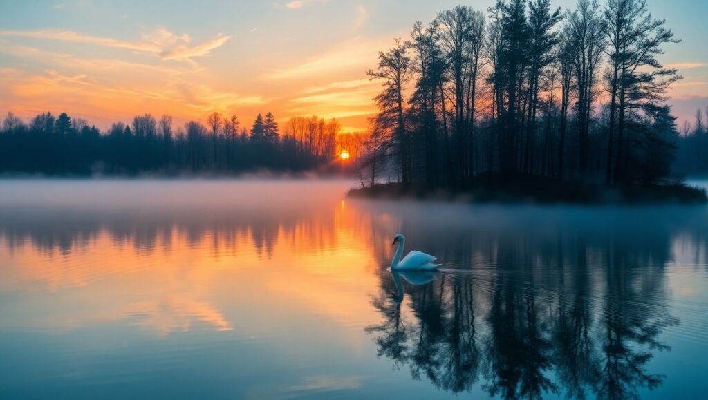 Tranquil Sunrise at the Lake – free AI stock image