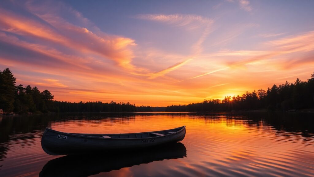 Tranquil Sunset at the Lake – free AI stock image