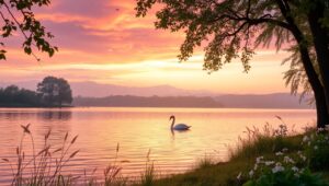 Tranquil Sunset by the Lake – free AI stock image