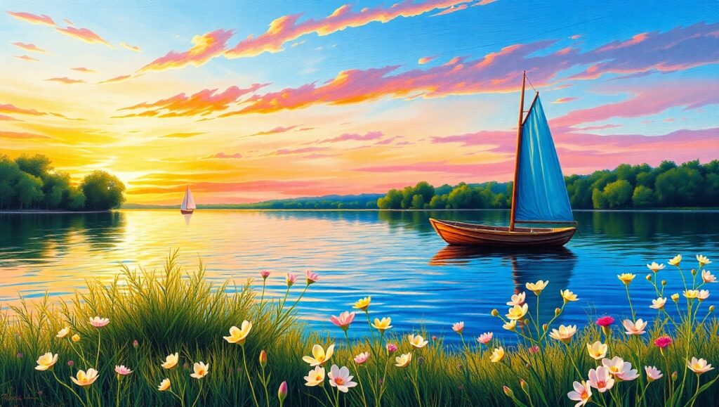 Tranquil Sunset Over a Lake – free AI stock image