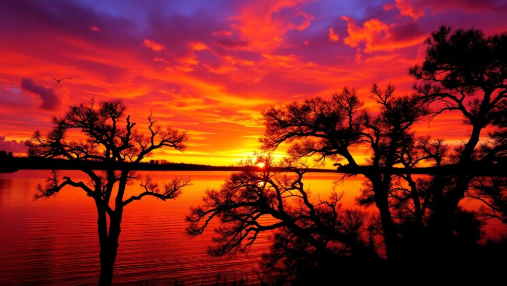 Tranquil Sunset Over a Lake – free AI stock image
