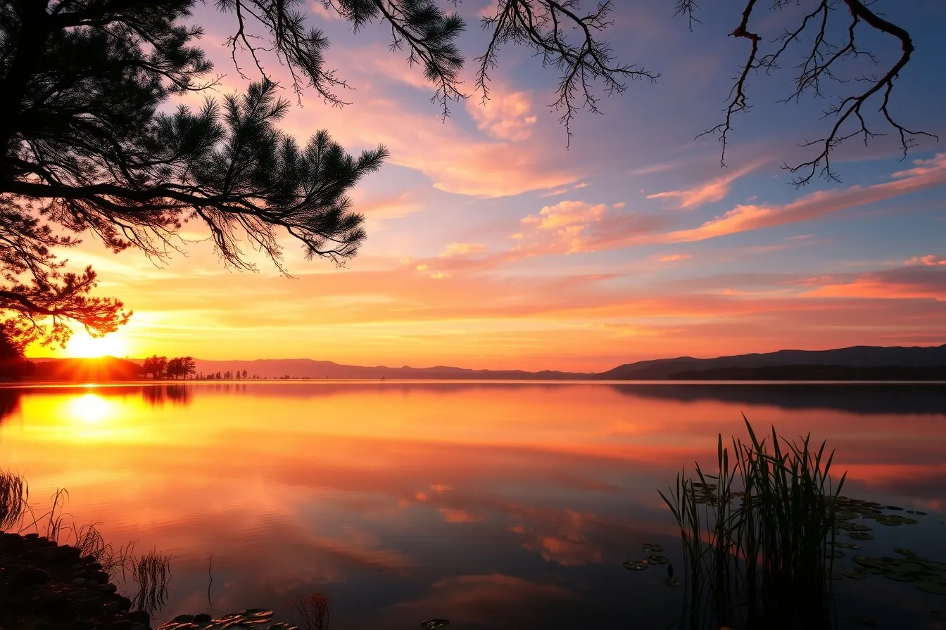 Tranquil Sunset Over a Serene Lake