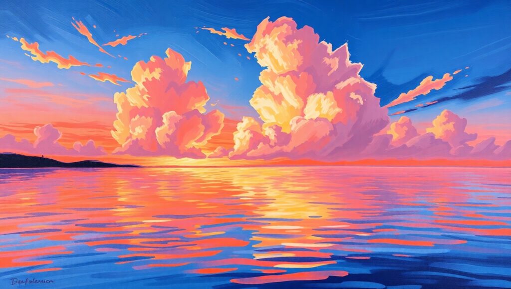 Tranquil Sunset Over Lake – free AI stock image