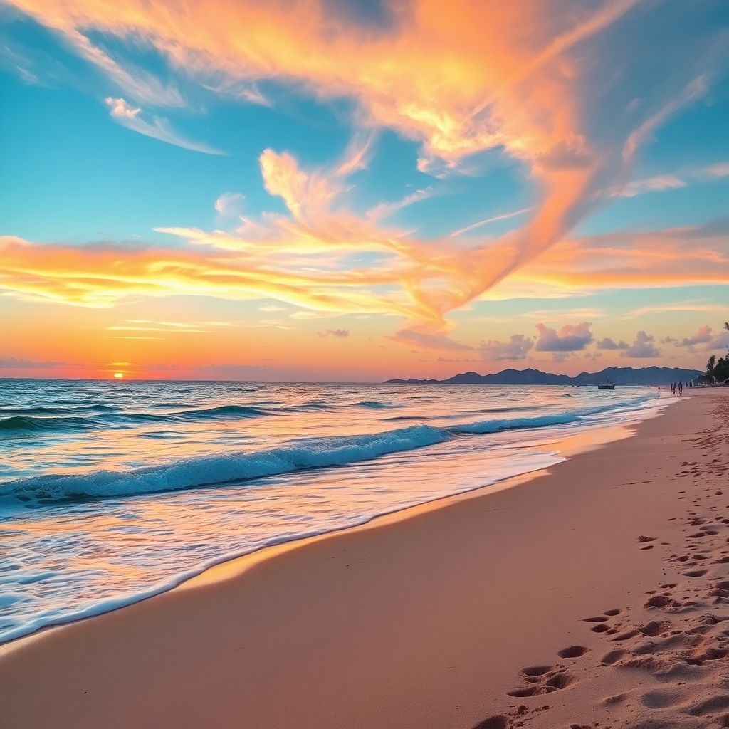 A Tranquil Sunset Over the Ocean Waves – free AI stock image