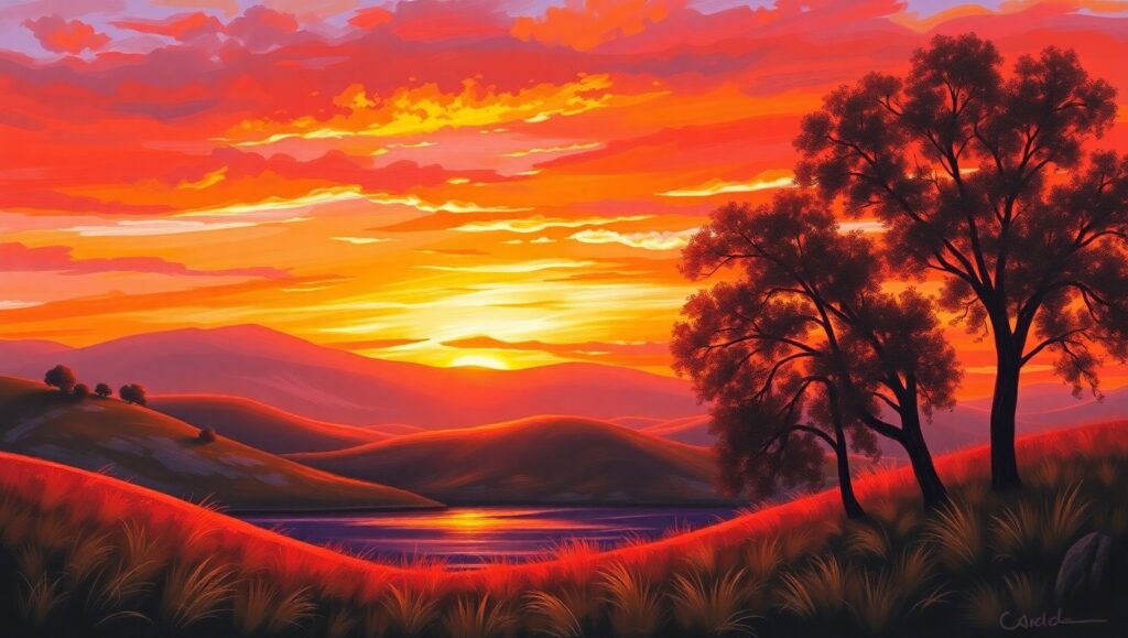Tranquil Sunset Over Rolling Hills – free AI stock image