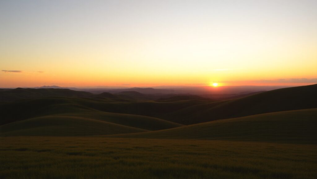 Tranquil Sunset Over Rolling Hills – free AI stock image