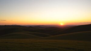 Tranquil Sunset Over Rolling Hills – free AI stock image