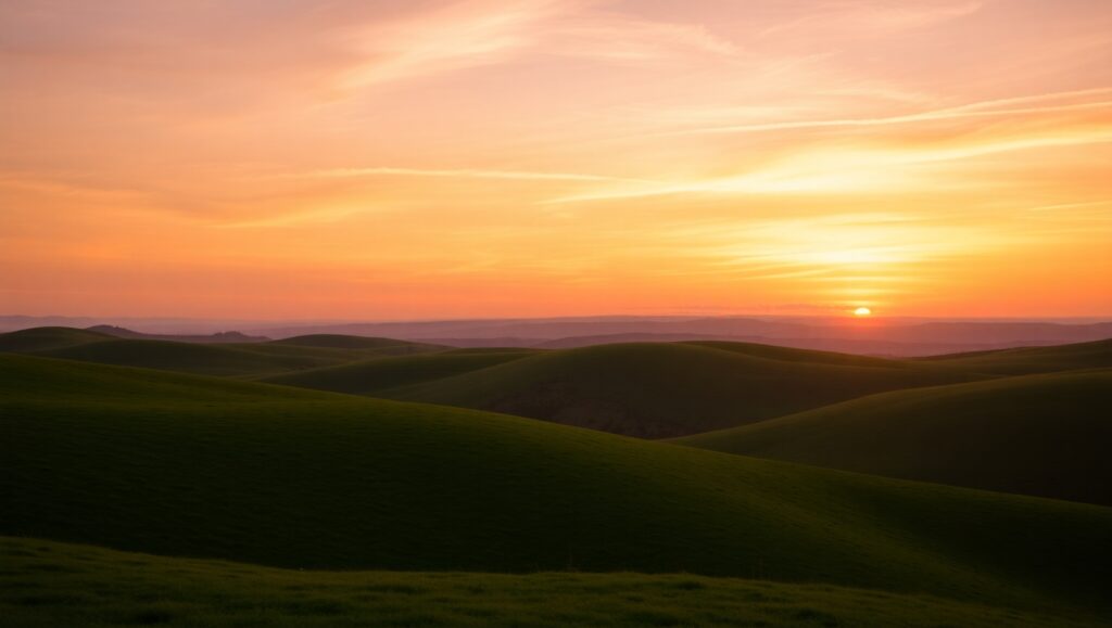 Tranquil Sunset Over Rolling Hills – free AI stock image