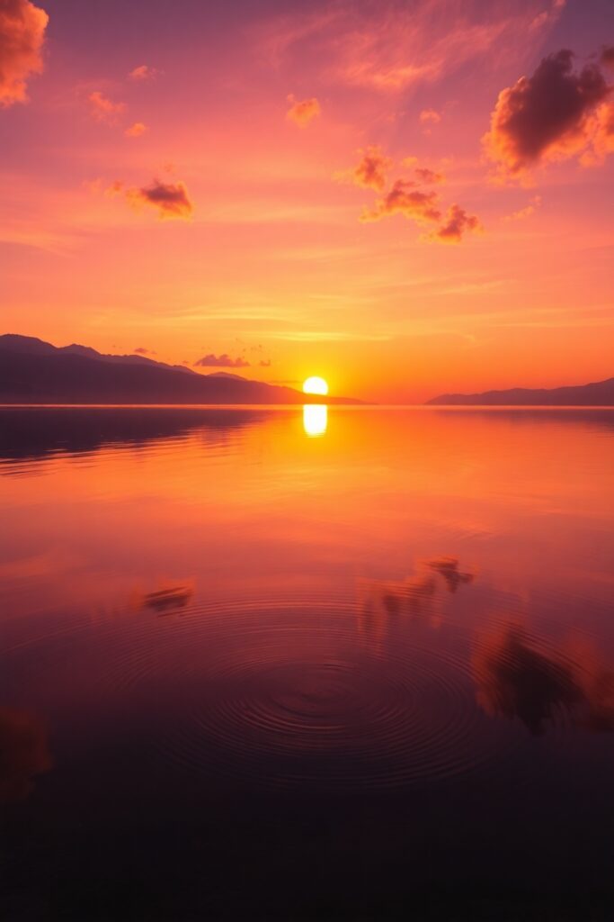 Tranquil Sunset Over Serene Lake – free AI stock image