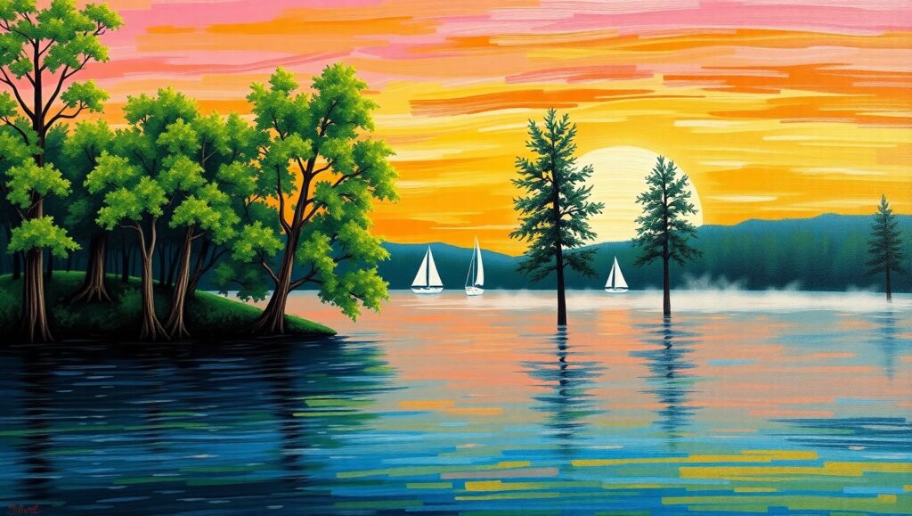 Tranquil Sunset Over Serene Lake Z0W – free AI stock image
