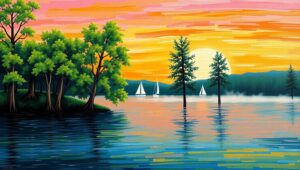 Tranquil Sunset Over Serene Lake Z0W – free AI stock image